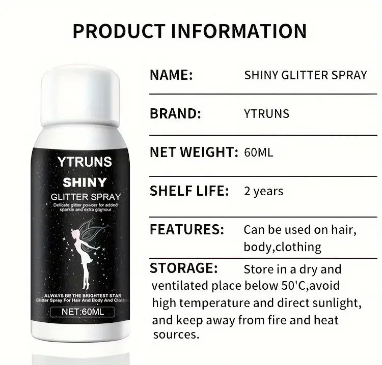 60ml Shimmering Glitter Spray for Hair and Body, Quick Dry, High Gloss Sparkling Glow for Lips, Eyes, Hair, for Music Festivals