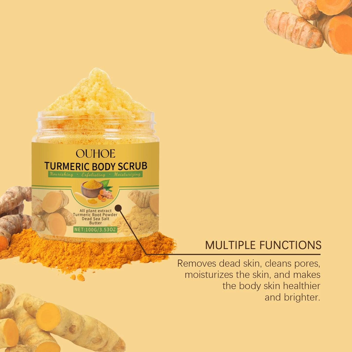 Exfoliating Remove Turmeric Scrub Remove Dead Skin Improve Dry Rough Deep Cleansing Hydrating Smoothing Brightening Skin Care