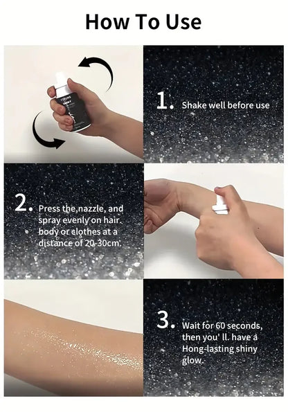 60ml Shimmering Glitter Spray for Hair and Body, Quick Dry, High Gloss Sparkling Glow for Lips, Eyes, Hair, for Music Festivals