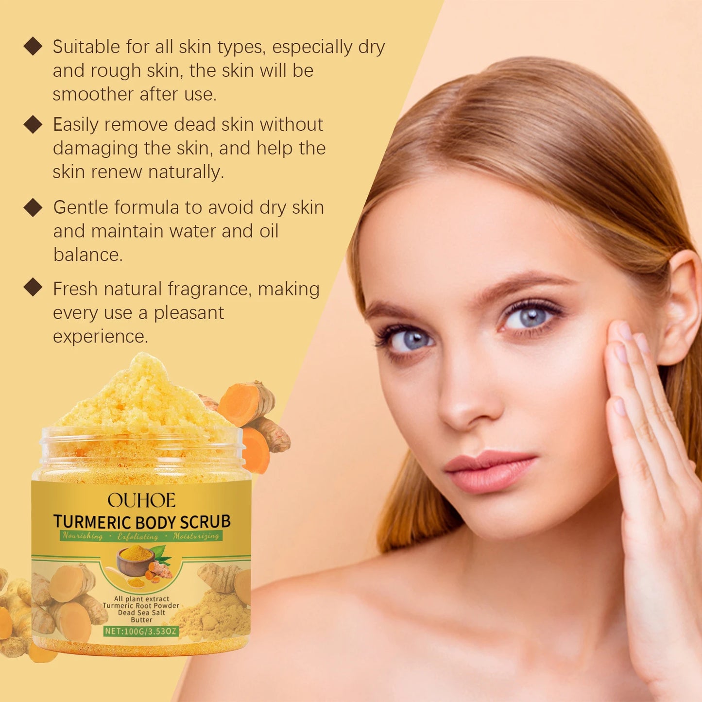 Exfoliating Remove Turmeric Scrub Remove Dead Skin Improve Dry Rough Deep Cleansing Hydrating Smoothing Brightening Skin Care