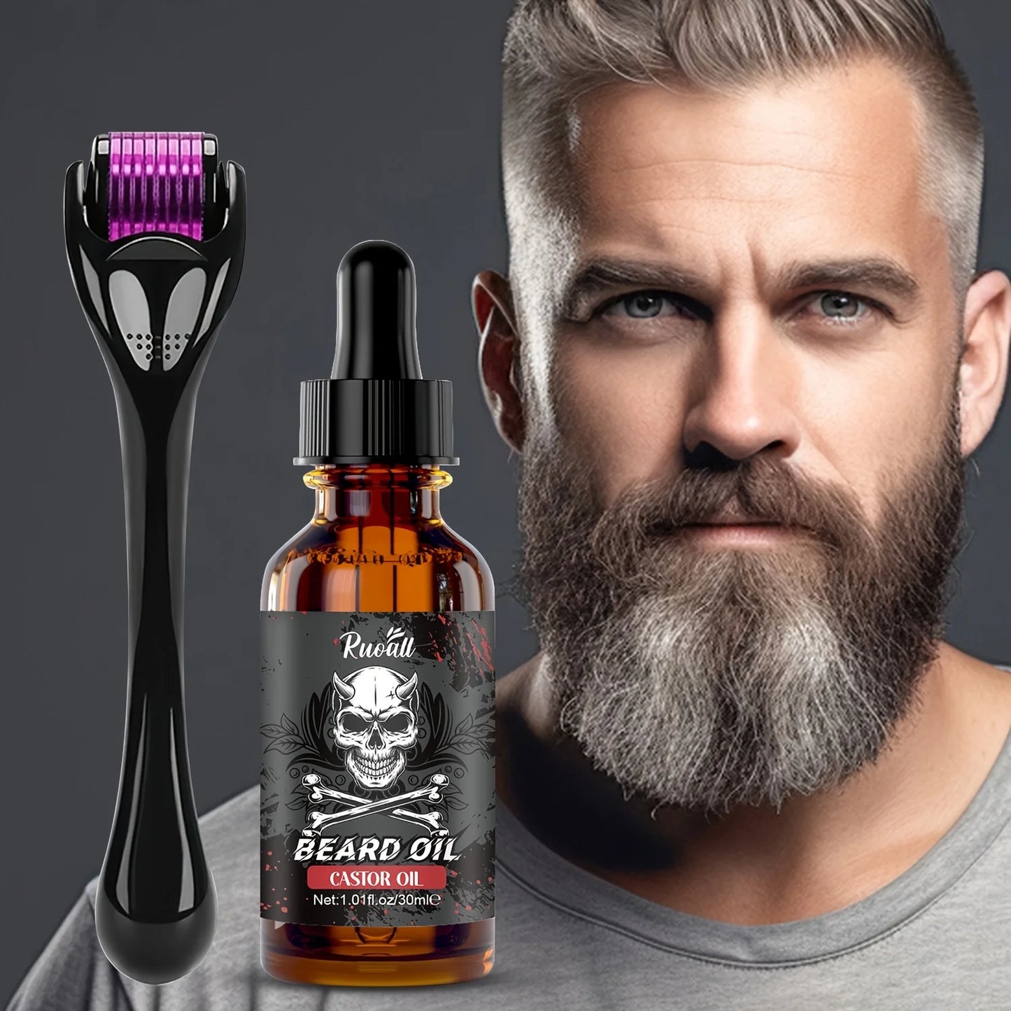 Beard essential oil rich in castor oil,Beard Growth And Grooming Soften Nourish Beard Care Roller needle length less than 0.25mm