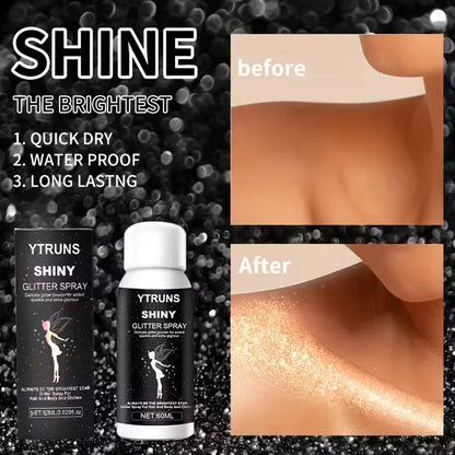 60ml Shimmering Glitter Spray for Hair and Body, Quick Dry, High Gloss Sparkling Glow for Lips, Eyes, Hair, for Music Festivals