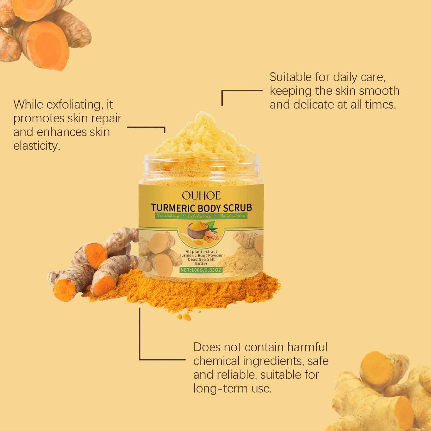 Exfoliating Remove Turmeric Scrub Remove Dead Skin Improve Dry Rough Deep Cleansing Hydrating Smoothing Brightening Skin Care