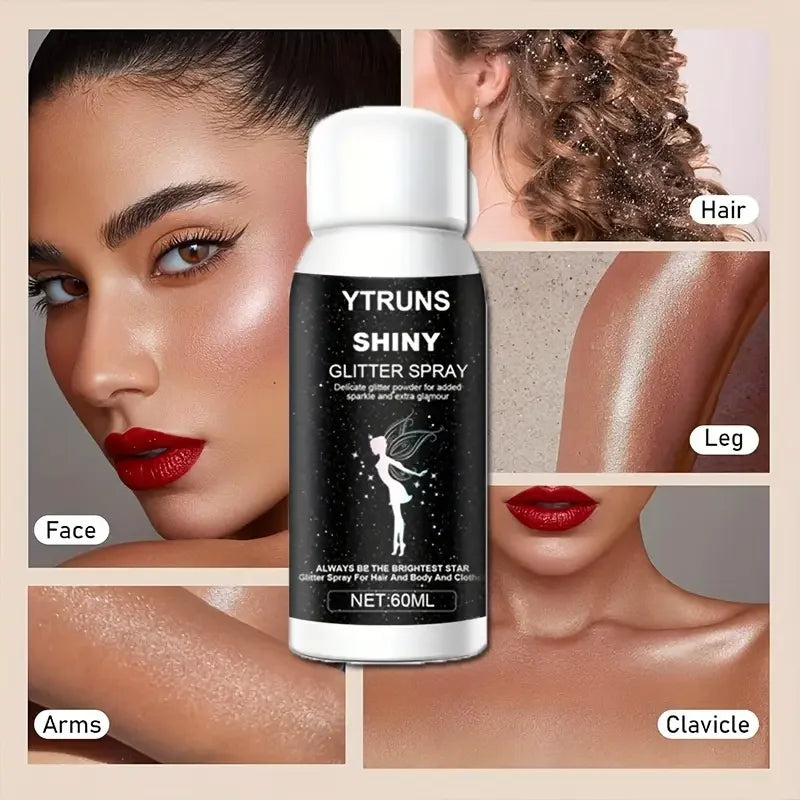60ml Shimmering Glitter Spray for Hair and Body, Quick Dry, High Gloss Sparkling Glow for Lips, Eyes, Hair, for Music Festivals