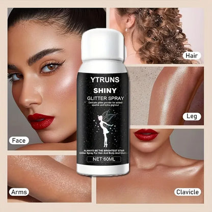 60ml Shimmering Glitter Spray for Hair and Body, Quick Dry, High Gloss Sparkling Glow for Lips, Eyes, Hair, for Music Festivals