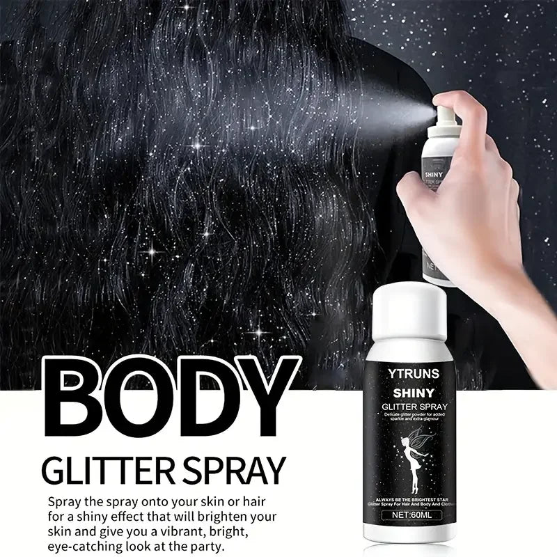 60ml Shimmering Glitter Spray for Hair and Body, Quick Dry, High Gloss Sparkling Glow for Lips, Eyes, Hair, for Music Festivals