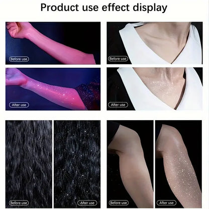 60ml Shimmering Glitter Spray for Hair and Body, Quick Dry, High Gloss Sparkling Glow for Lips, Eyes, Hair, for Music Festivals