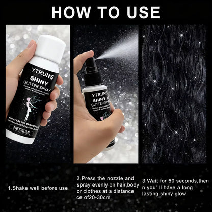 60ml Shimmering Glitter Spray for Hair and Body, Quick Dry, High Gloss Sparkling Glow for Lips, Eyes, Hair, for Music Festivals