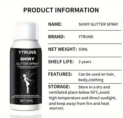 60ml Shimmering Glitter Spray for Hair and Body, Quick Dry, High Gloss Sparkling Glow for Lips, Eyes, Hair, for Music Festivals
