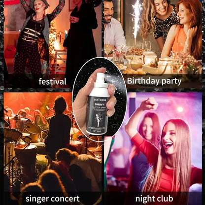 60ml Shimmering Glitter Spray for Hair and Body, Quick Dry, High Gloss Sparkling Glow for Lips, Eyes, Hair, for Music Festivals