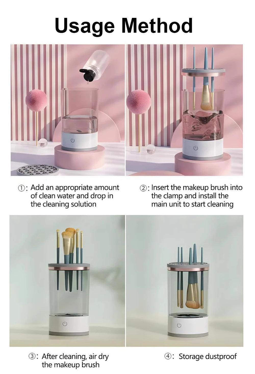 Electric Makeup Brush Cleaner Automatic Makeup Brush Cleaner USB Portable Cosmetic Makeup Brush Washing Machine Rotary Cleaning